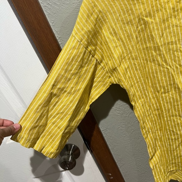 Lungo L’Arno Mustard Color 100% Linen White Stripes 3/4 Sleeve Tunic Top NWT - Picture 7 of 7